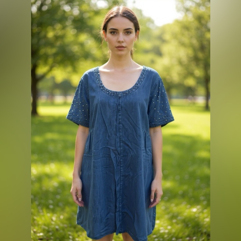 Spenser Jeremy Woman denim look dress size 20W Lyocell silver studs back zipper